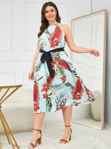 Mulvari Plus Tropical Print Belted Dress - Multicolor - View 4