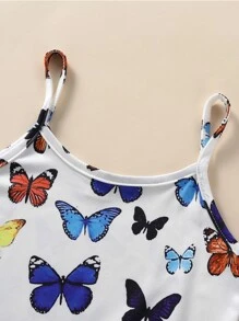 小女童蝴蝶圖案吊帶連衣裙 - 白色 - 查看 5