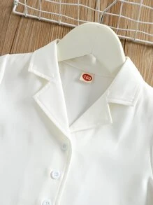 Toddler Girls Lapel Collar Button Front Shirt & Shorts - White - View 3