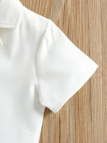 Toddler Girls Lapel Collar Button Front Shirt & Shorts - White - View 5