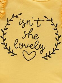 Baby Slogan Graphic Ruffle Trim Bodysuit & Sunflower Print Belted Shorts - Multicolor - View 5