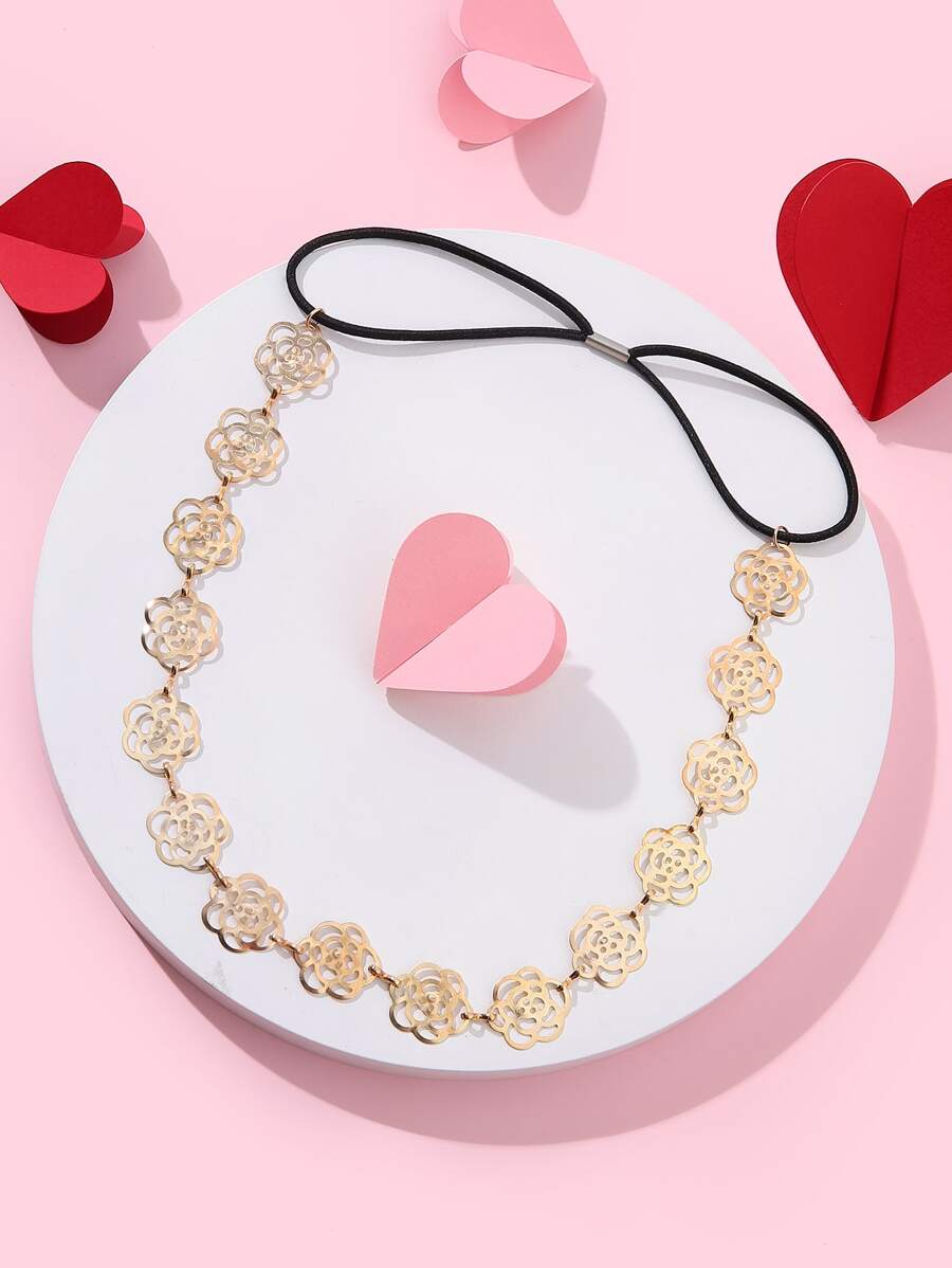 鏤空花朵裝飾髮帶 - 金色 - 查看 1