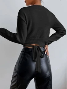 SHEIN Frenchy Wrap Tie Back Cardigan - Black - View 2