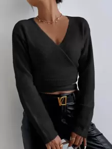 SHEIN Frenchy Wrap Tie Back Cardigan - Black - View 3