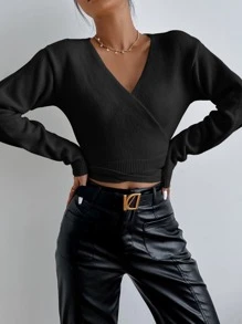 SHEIN Frenchy Wrap Tie Back Cardigan - Black - View 4