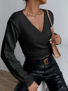 SHEIN Frenchy Wrap Tie Back Cardigan - Black - View 5