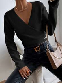 SHEIN Frenchy Wrap Tie Back Cardigan - Black - View 6