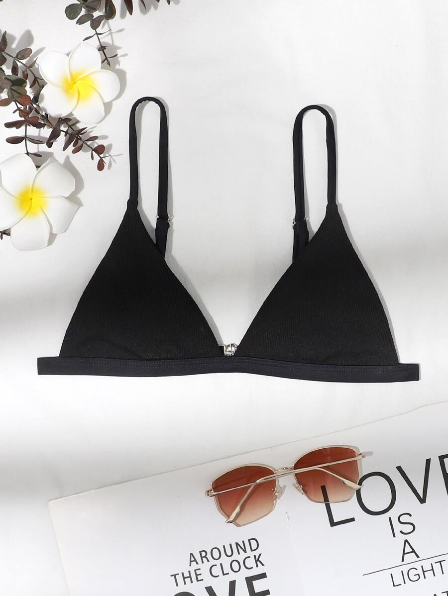 SHEIN Swim 微三角杯比基尼上衣 - 黑色 - 查看 1