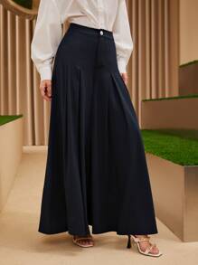 Modelyn Solid High Waist Culotte Trousers - Navy Blue - View 3