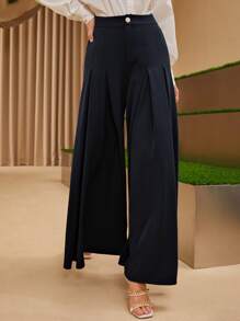 Modelyn Solid High Waist Culotte Trousers - Navy Blue - View 5