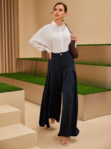 Modelyn Solid High Waist Culotte Trousers - Navy Blue - View 7