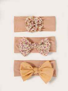 3pcs Baby Floral Print Bow Decor Headband - Multicolor - View 1
