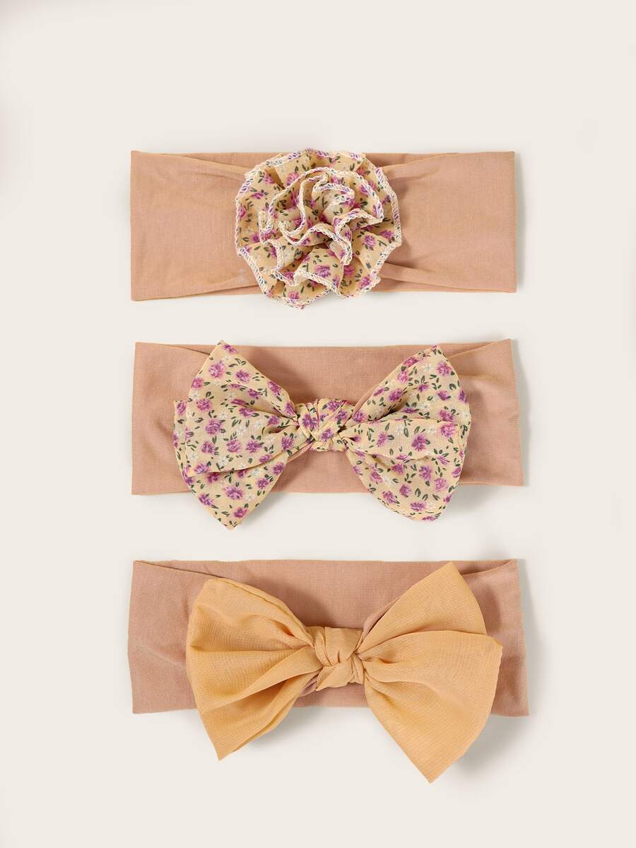 3pcs Baby Floral Print Bow Decor Headband - Multicolor - View 1