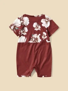 Baby 1pc Floral Print Romper - Burgundy - View 2