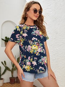 SHEIN Maternity Floral Crew Neck Tee - Multicolor - View 3