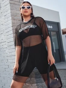 SHEIN Đầm Plus Size cắt Lá thư Gợi cảm - màu đen - Xem 1