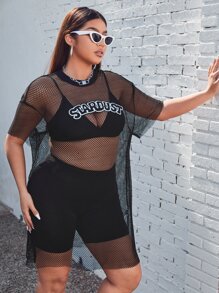 SHEIN Đầm Plus Size cắt Lá thư Gợi cảm - màu đen - Xem 3