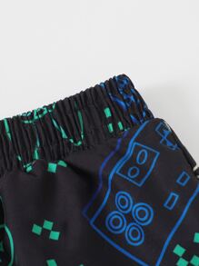 少年男孩夏季沙灘動漫圖形游泳短褲