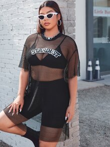 SHEIN Đầm Plus Size cắt Lá thư Gợi cảm - màu đen - Xem 4