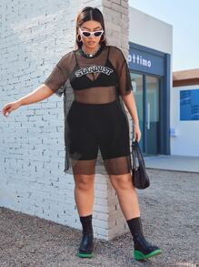 SHEIN Đầm Plus Size cắt Lá thư Gợi cảm - màu đen - Xem 5