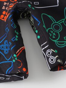 少年男孩夏季沙灘動漫圖形游泳短褲