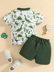 嬰兒植物和恐龍印花POLO衫和短褲