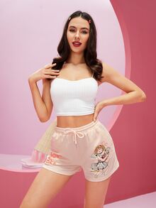 Unlogicstudio 腰部抽繩標語和天使圖案運動短褲 - 淺粉色 - 查看 3