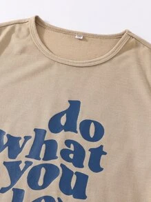 Girls Slogan Graphic Tee - Khaki - View 4