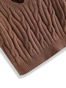 SHEIN Unity Cable Knit Sweater Vest - Coffee Brown - View 4