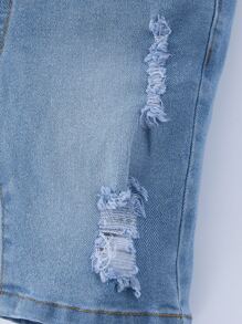 Young Boy Daily Vintage  Boho Street Casual Destroy Roll Up Hem Elastic Waist Stretchy Denim Shorts - Light Wash - View 7