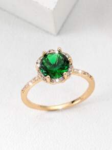 方晶鋯石裝飾戒指適合女士適合派對宴會婚禮 - 綠色 - 查看 1