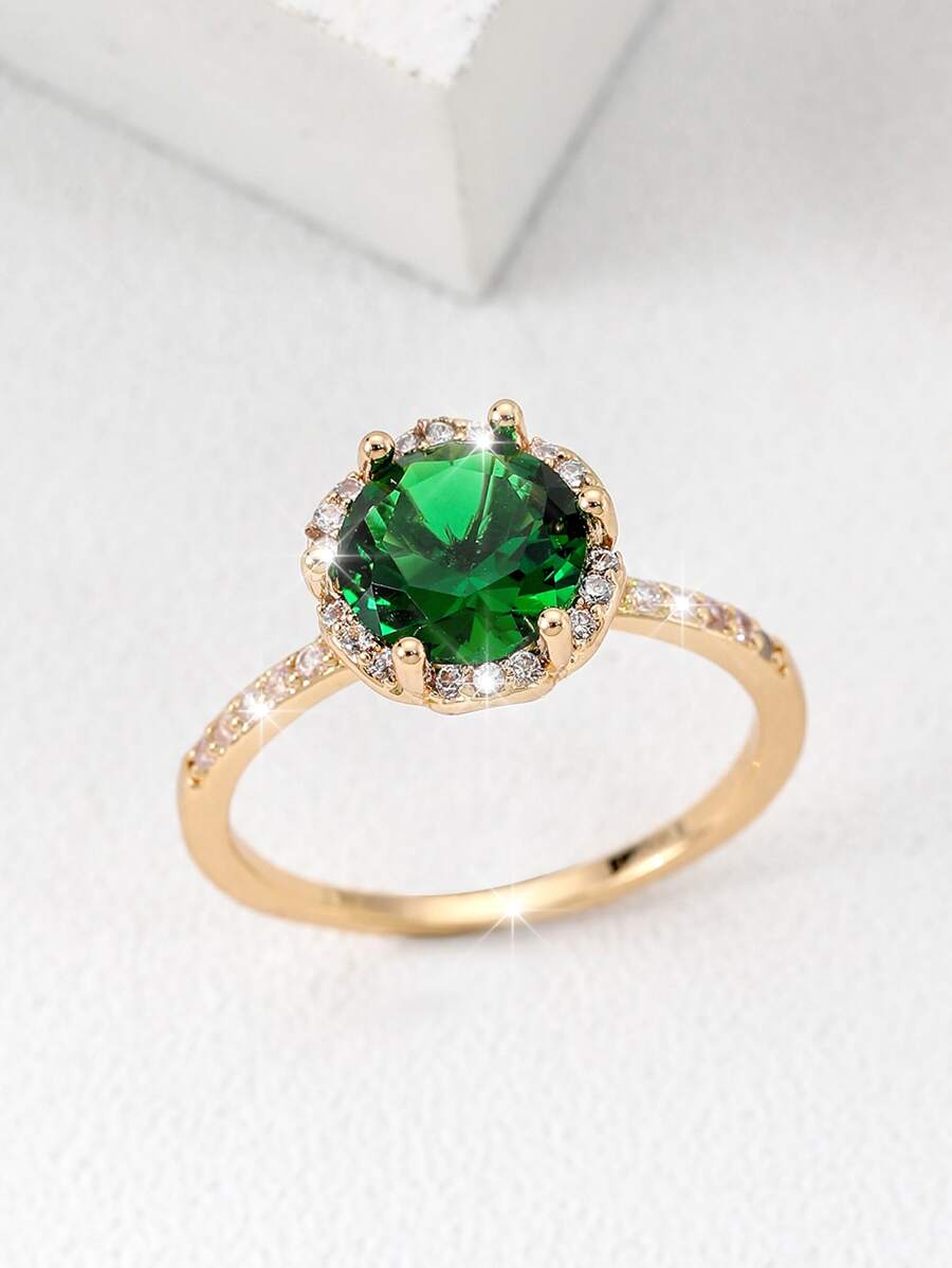 方晶鋯石裝飾戒指適合女士適合派對宴會婚禮 - 綠色 - 查看 1