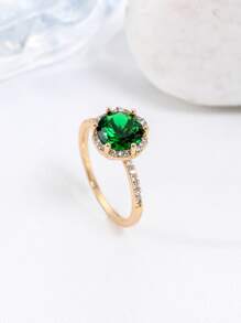 方晶鋯石裝飾戒指適合女士適合派對宴會婚禮 - 綠色 - 查看 2