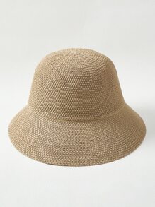 MOTF PREMIUM 素色亚麻勾織漁夫帽 - 卡其色 - 查看 1