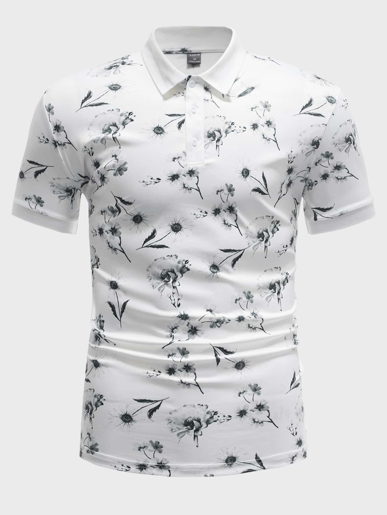 Manfinity Men Floral Print Polo Shirt - White - View 1