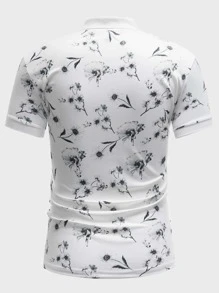Manfinity Men Floral Print Polo Shirt - White - View 2