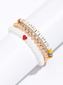 3入組字母細節愛心裝飾隨機串珠手鏈 - 彩色 - 查看 2