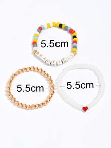 3入組字母細節愛心裝飾隨機串珠手鏈 - 彩色 - 查看 3
