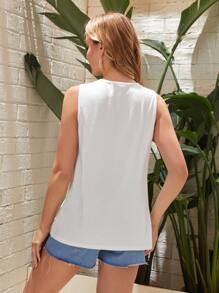 SHEIN 孕婦刺繡網紗肩部背心上衣 - 白色 - 查看 2