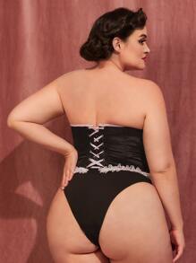 Plus Lace Up Overbust Shapewear Top - Black - View 2