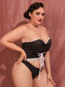 Plus Lace Up Overbust Shapewear Top - Black - View 4