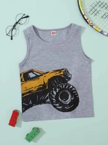 SHEIN Toddler Boys Car Print Tank Top - Grey - View 1