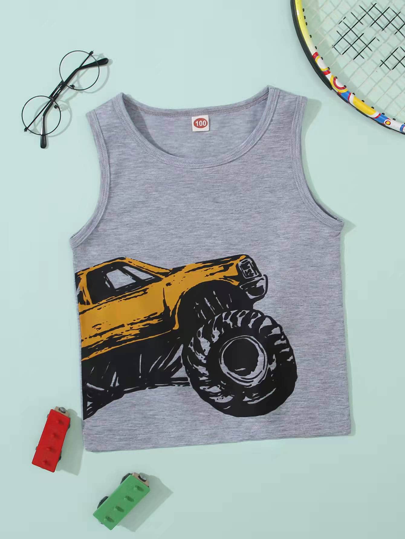 SHEIN Toddler Boys Car Print Tank Top - Grey - View 1
