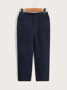 SHEIN Quần bé trai Nút Túi màu trơn Giải trí - Màu xanh hải quân - Xem 1