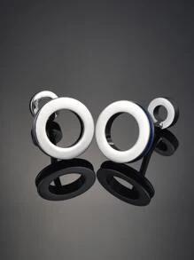 男士时尚银色镂空圆形袖扣一对 - 銀色 - 查看 4