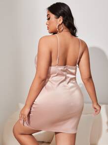 Vestido de tirantes fruncido lateral de satén - Rosa Pálido - Ver 2