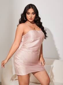 Vestido de tirantes fruncido lateral de satén - Rosa Pálido - Ver 1