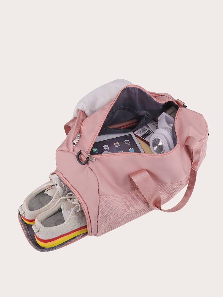 Large Capacity Letter Graphic Training Bag Travel Bag - Pink - View 5