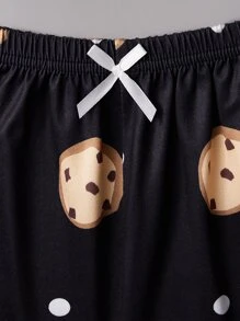 Letter & Cartoon Graphic Lettuce Trim PJ Set - Black - View 5