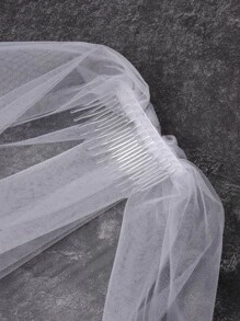 字母图案新娘面纱和新娘手饰，白色双丝带边缘中心层叠新娘婚礼面纱万圣节秋季女士服装 - 米色 - 查看 3